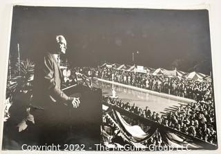 Historical political photo (1964) by Art Rickerby of Barry Goldwater at poolside rally.