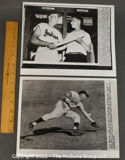 Two (2) 1955 Press Photos Of Cleveland's Al Rosen During World Series With The New York Yankees