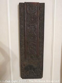 Pair of elaborately carved wooden panels re-purposed as wall art; 11 1/2" x 37" x 2"D 