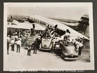 1947 Black & White Photo of TWA Boeing Stratoliner on First Non-Stop 12 Hour Flight From LA to NYC