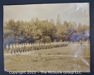 Black & White Sepia Tone Photo of Young Boys Military Drill at Camp Pasquaney NH, 1916