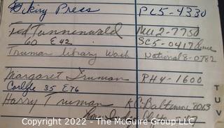 Personal Telephone Directory of Liz Brennan, including the home and office numbers of top politicians and media.  Truman, Eleanor Roosevelt, Adeli Stevenson and James Farley.  