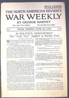 Six (6) 1918 Editions of The North American Review's War Weekly by George Harvey