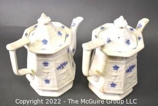 Set of Vintage Blue and White Porcelain China Coffee Set.