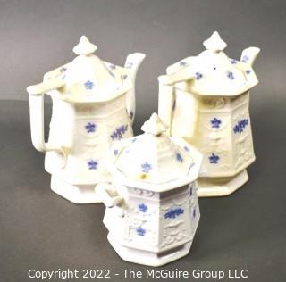 Set of Vintage Blue and White Porcelain China Coffee Set.