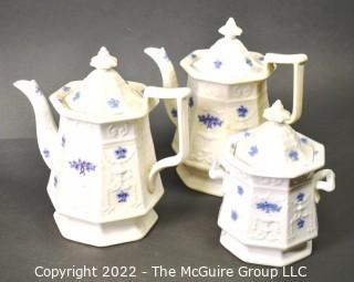 Set of Vintage Blue and White Porcelain China Coffee Set.