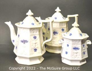 Set of Vintage Blue and White Porcelain China Coffee Set.