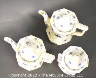 Set of Vintage Blue and White Porcelain China Coffee Set.