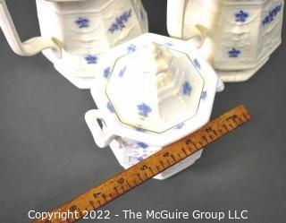 Set of Vintage Blue and White Porcelain China Coffee Set.