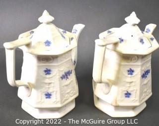 Set of Vintage Blue and White Porcelain China Coffee Set.