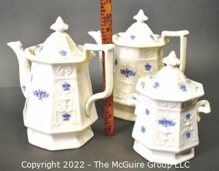 Set of Vintage Blue and White Porcelain China Coffee Set.