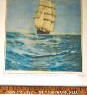 Unframed Print on Silk of Ship by F. Holzer.  11" x 19"