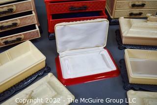 Seven (7) Vintage Red & White Asian Style Celluloid Plastic Jewelry Boxes