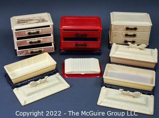 Seven (7) Vintage Red & White Asian Style Celluloid Plastic Jewelry Boxes