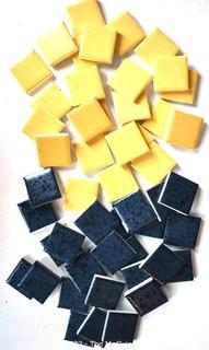 Group of Yellow and Black Porcelain Tiles, Unused.  Each measure 1 1/2" square.