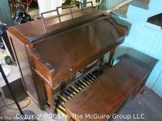 REVISED: 45 Mahogany Baldwin Electronic Organ, #4588; sold by the Baldwin Piano Co.; circa 1958 (THIS ITEM IS IN PLACE IN CHEVY CHASE.  REMOVAL IS FLEXIBLE WITH TMG MEETING YOU THERE BY APPOINTMENT THRU TUESDAY, SEPT. 19.  THE ORGAN CAN BE MOVED TO THE STREET WITHOUT  CHANGE IN ELEVATION OR CURBS  