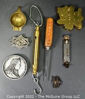 Eclectic Lot Including Hanging Scale, Ice Pick and Medal