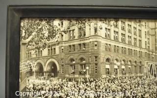 Vintage Framed Black & White Panoramic Photo of Herbert Hoover, 31st President of the United States Laying the Cornerstone of the New Post Office Department Building, Septempber 26, 1932