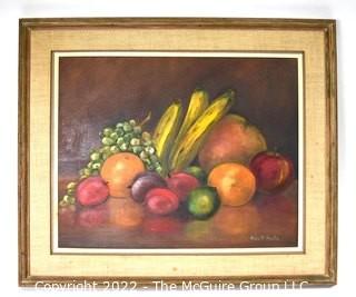 Framed Oil On Canvas StilL Life of Fruit Signed by Artist Alice W. Smith. Measures 22"H X 26"W.