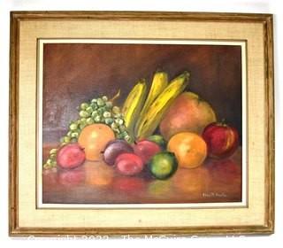 Framed Oil On Canvas StilL Life of Fruit Signed by Artist Alice W. Smith. Measures 22"H X 26"W.