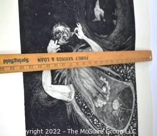 Unframed Black & White Etching and Aquatint Entitled “Genesis” by Joseph Anthony Mugnaini Pencil Signed and Editioned,  