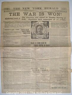 The New York Herald Newspaper - November 12, 1918 War Is Won – End of WWI