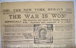 The New York Herald Newspaper - November 12, 1918 War Is Won – End of WWI