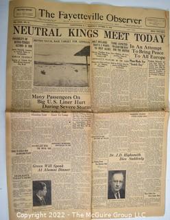 The Fayetteville Observer, NC Newspaper October 18, 1939 – Neutral Kings Meet Today