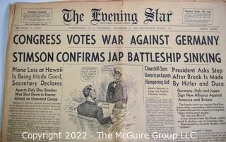 The Evening Star, Washington DC Newspaper December 11, 1941 - Congress Votes War Against Germany WWII