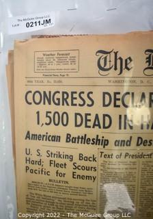 The Evening Star, Washington DC Newspaper December 8, 1941 – Congress Declares War on Japanese, WWII Day After Pearl Harbor.