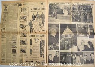 The Evening Star, Washington DC Newspaper December 8, 1941 – Congress Declares War on Japanese, WWII Day After Pearl Harbor.