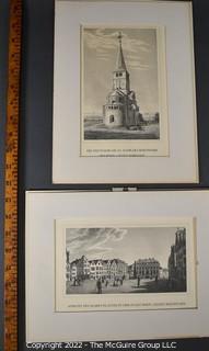 (2) German prints. Market Scene and Cathedral. 