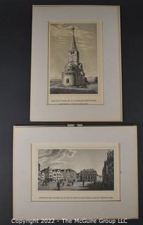 (2) German prints. Market Scene and Cathedral. 