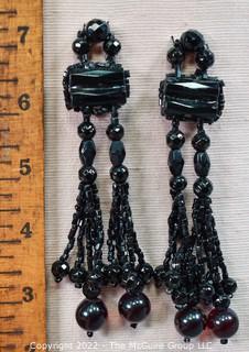 Two (2) Victorian French Jet Beaded Applique Embellishments or Mourning Trim