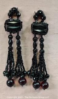 Two (2) Victorian French Jet Beaded Applique Embellishments or Mourning Trim