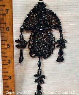 Victorian French Jet Beaded Lace Applique Embellishment Mourning Trim.  This is attached to a fabric backing but can be easily removed.  6" long