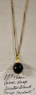 Faceted Black Onyx Bead Pendant on Gold Chain.  17"