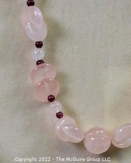 Rose Quarts with Garnet Bead Necklace.  17"