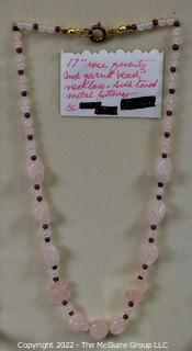 Rose Quarts with Garnet Bead Necklace.  17"