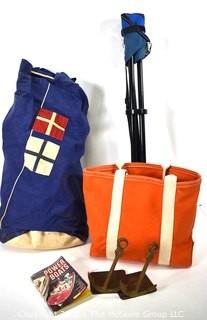 Group of Sailing Items Including Canvas Bag, Book, Anchor Bookends and Folding Chair. 