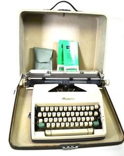 Vintage 1950'S Grey Olympia SM2 Typewriter with Case and Cover.