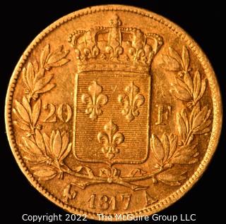 1817 20 franc Gold Coin. Louis XVIII. King of France