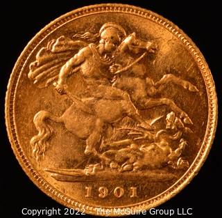 1901 (last year) Old Head Victoria Gold One Half Sovereign (London mint) ungraded