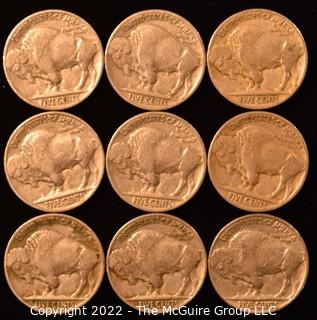 (9) 1937 Buffalo Nickels