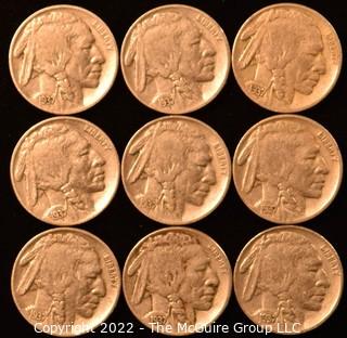 (9) 1937 Buffalo Nickels