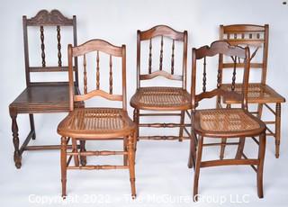 Five (5) Cane Seat Dining Chairs. 