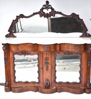 Marble Top with Mirror Doors and Backsplace Carved Mahoghany Buffet or Server. 