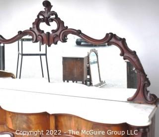 Marble Top with Mirror Doors and Backsplace Carved Mahoghany Buffet or Server. 