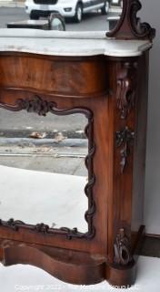 Marble Top with Mirror Doors and Backsplace Carved Mahoghany Buffet or Server. 