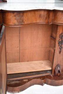 Marble Top with Mirror Doors and Backsplace Carved Mahoghany Buffet or Server. 